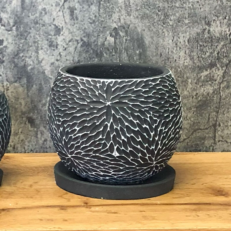 陶器鉢セット 陶器と植え替え土セット（黒丸陶器鉢）｜郵便局のネットショップ