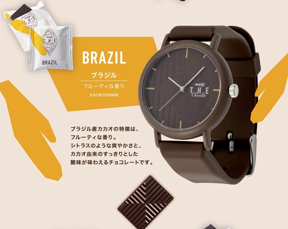 BRAZIL ブラジル フルーティな香り　ブラジル産カカオの特特徴は、フルーティな香り。シトラスのような爽やかさと、カカオ由来のすっきりとした酸味が味わえるチョコレートです。
