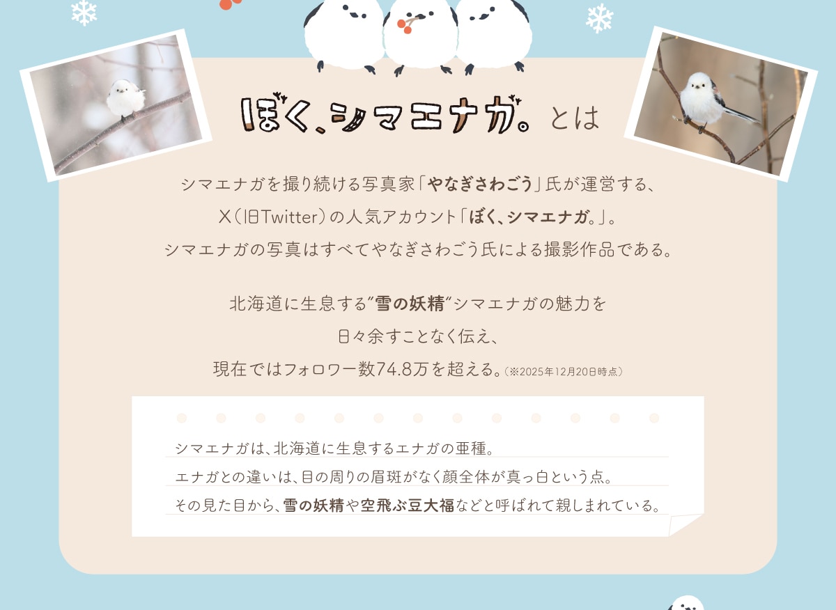 �ڂ��A�V�}�G�i�K�Ƃ̓V�}�G�i�K���B�葱����ʐ^�Ɓu��Ȃ����킲���v�����^�c����AX(��Twitter)�̐l�C�A�J�E���g�u�ڂ��A�V�}�G�i�K�B�v�B�V�}�G�i�K�̎ʐ^�͂��ׂĂ�Ȃ����킲�����ɂ��B�e��i�ł���B�k�C���ɐ��������̗d���V�}�G�i�K�̖��͂���X�]�����ƂȂ��`���A���݂ł̓t�H�����[��74.8���𒴂���B(��2025�N12��20�����_)�V�}�G�i�K�́A�k�C���ɐ�������G�i�K�̈���B�G�i�K�Ƃ̈Ⴂ�́A�ڂ̎���̔������Ȃ���S�̂��^�����Ƃ����_�B���̌����ڂ���A��̗d������ԓ��啟�ȂǂƌĂ΂�Đe���܂�Ă���B