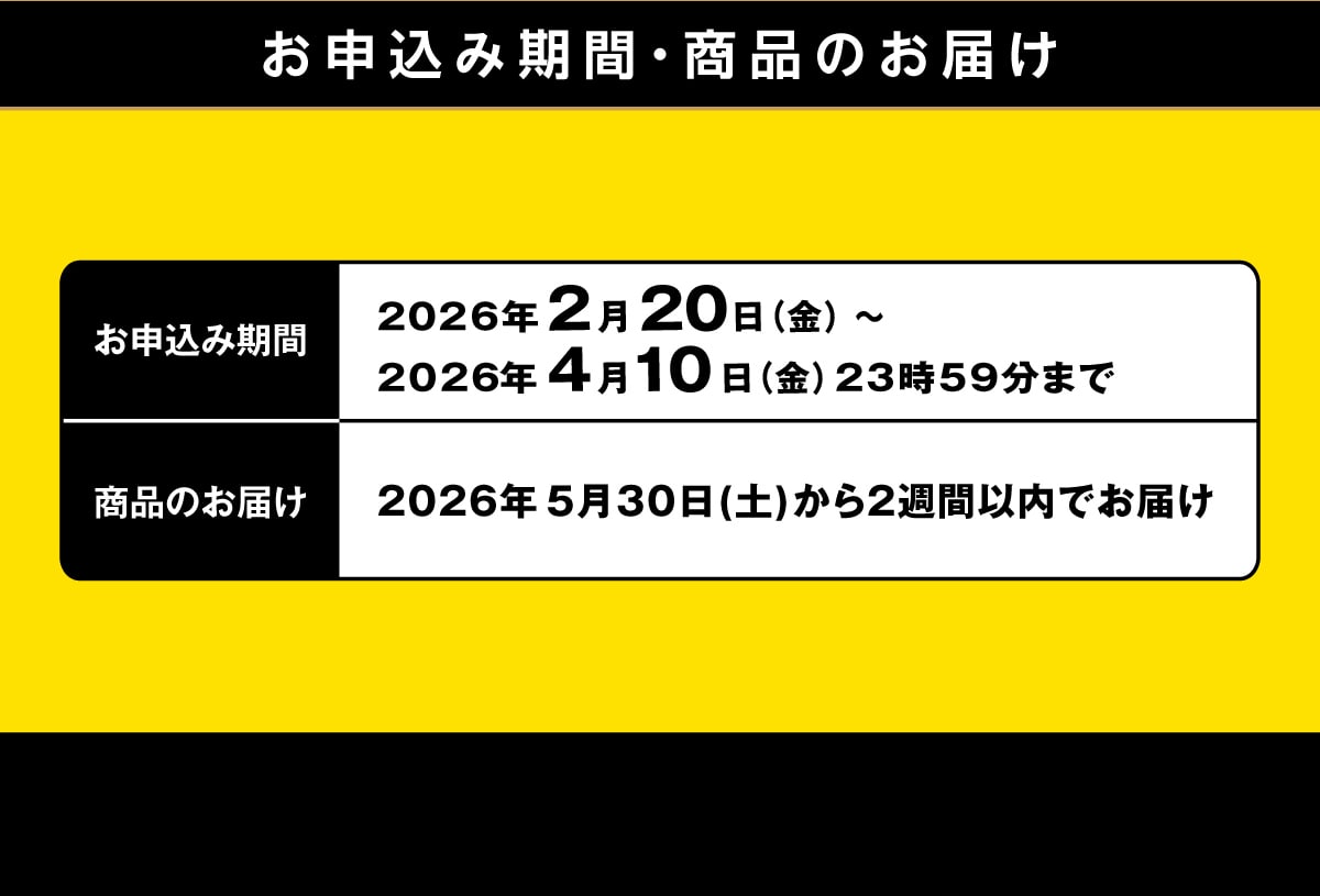 ���\���݊��ԁE���i�̂��͂� ���\���݊��� 2026�N2��20�� (��)~2026�N4��10��(��)23��59���܂� ���i�̂��͂� 2026�N5��30�� (�y)����2�T�Ԉȓ��ł��͂�